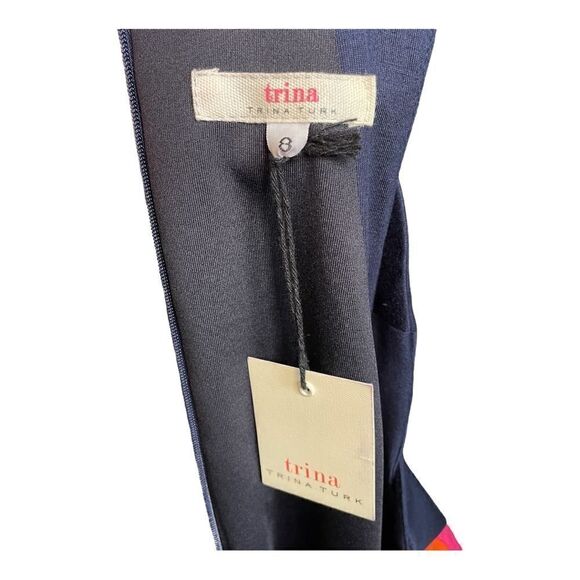 NEW Trina Turk Halter Dress A Line Pink Orange Navy Floral Knee Length Womens 8 - Picture 5 of 7